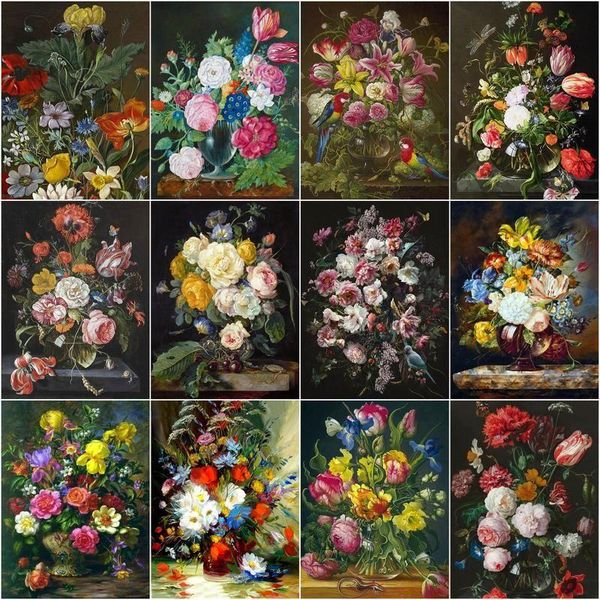 

paintings gatyztory flowers in a vase diy painting by numbers for children handpainted oil canvas colouring home decor