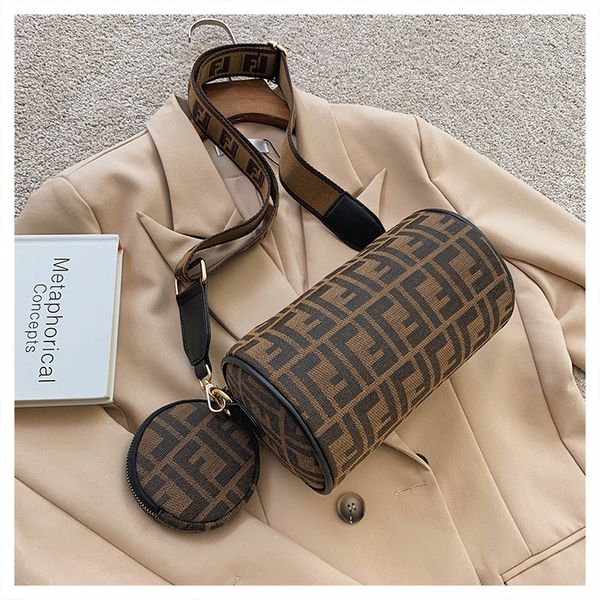 

luxury handbags autumn and winter new style messenger wide belt simple cylinder pillow old flower boston women's shoulder bag 01