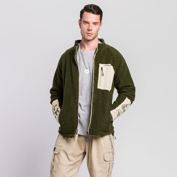

downs patchwork contrast winter sweater veet thick warm jacket men and women sweatshirts, Black