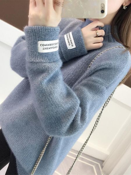 

women's sweaters semi-turtleneck sweater pullover loose outer wear lazy wind autumn and winter thick mink velvet chenille, White;black