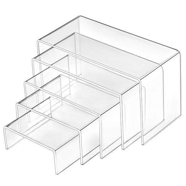 

hooks & rails clear acrylic display risers stand - 5 pack riser display, jewelry shelf showcase fixtures