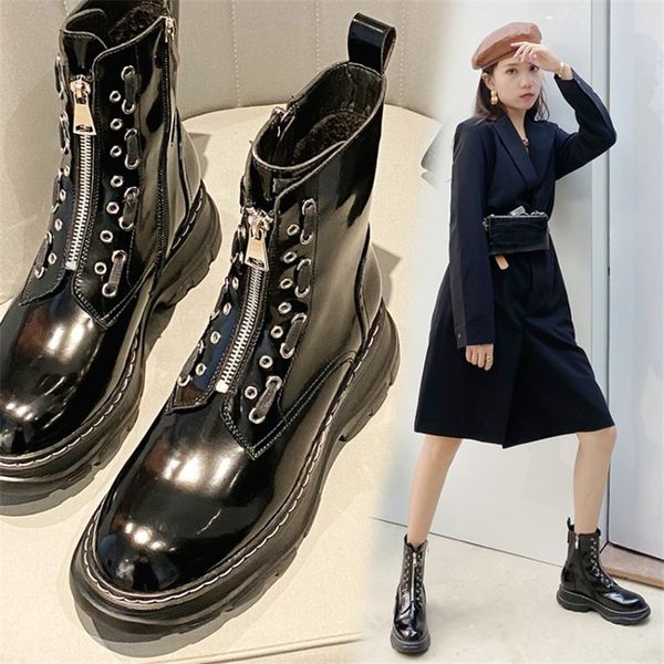

winter women boots genuine leather sweet knight boots round toe side zipper platform shoes handsome boots item no.326 210507, Black
