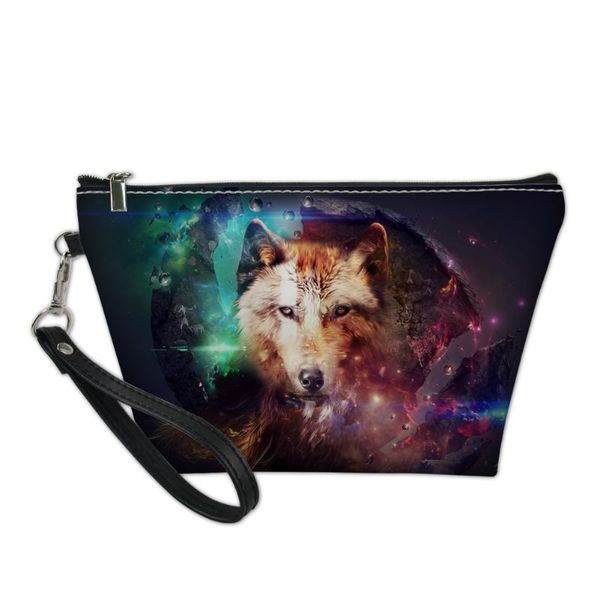 

make up organizer makeup bags for women cool wolf 3d print cosmetic cases ladies wash kit bag females travel toiletry bolsa &