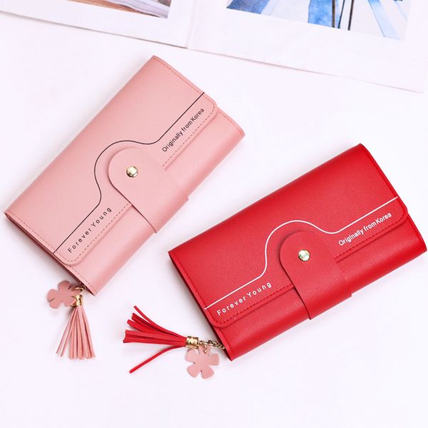 

luxury style womens handbag simple tassel long style girl student wallet personality clutch bag large-capacity phone bag coin purse 5304 #, Red;black