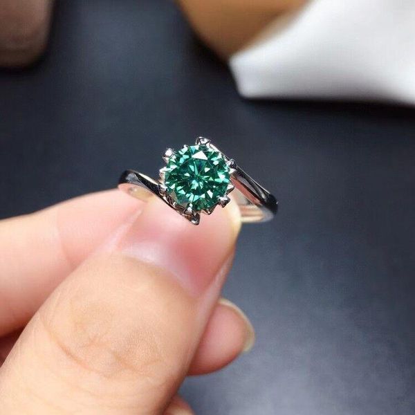 

cluster rings meibapj 1 green moissanite diamond fashion trend ring for women 925 sterling silver fine wedding jewelry, Golden;silver
