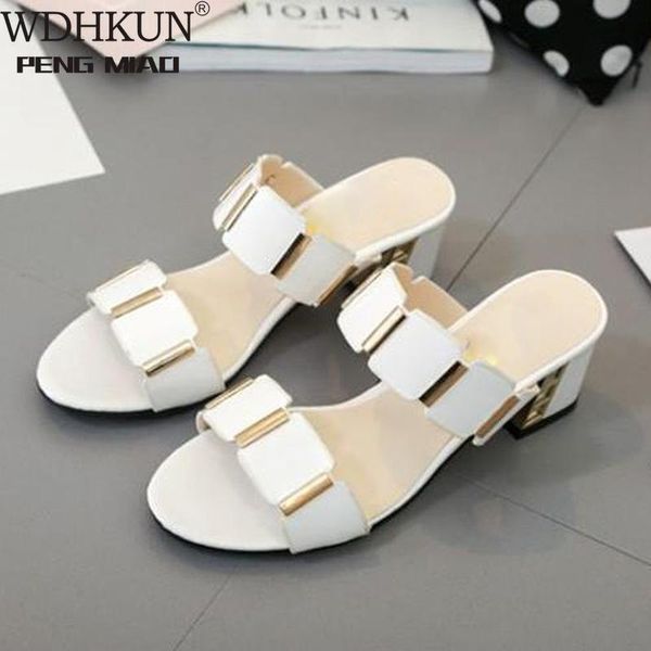 

girl summer round toe sandals women gladiator square heel slipper 35-43 lady fashion elegant opened slippers, Black