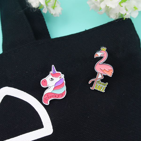 

elegant flamingo handsome unicorn good friend animal alloy brooch and fashion clothing badge pin, Blue
