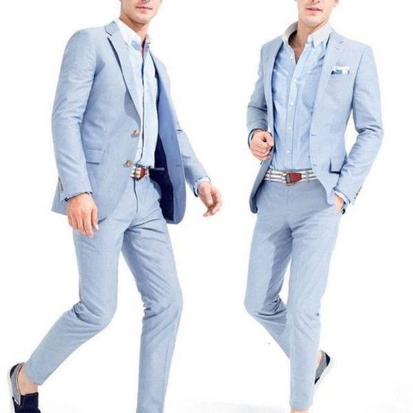 

men's suits & blazers lapel wedged into two buttons, sky-blue (jacket + pants), pieces, custom suits, simple fashion, handsome, male 7u, White;black