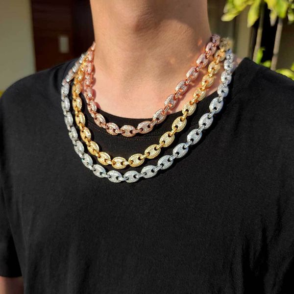 

factory wholesale hip hop 11mm pig nose chain coffee bean button men's personalized hiphop necklace popular fashion xmas gift