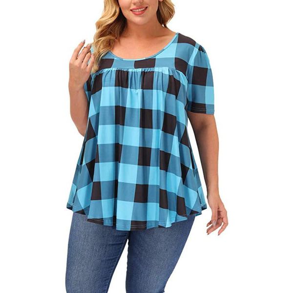 

plus size t-shirt 5xl plaid print women t shirt big summer woman short sleeve loose tshirts female fat mm clothing casual top, Black