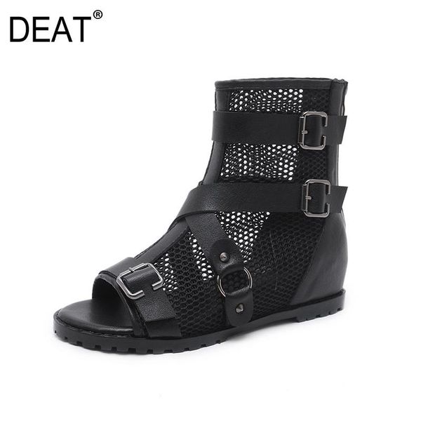 

[deat] 2021 spring summer round toe double belt buckle mesh breathable casual sandals for women shoes fashion tide 10g740, Black