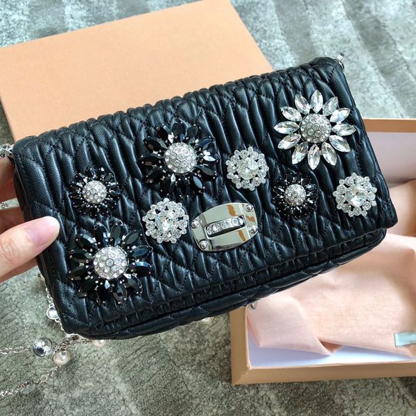

messenger shoulder bags fashion pleated rhinestone diamante pearl diamond ladies chain crossbody bag, Red;black