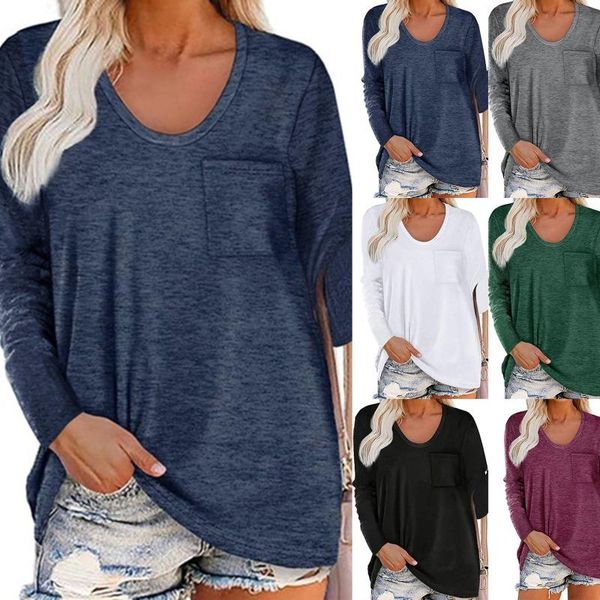 

women's t-shirt autumn oversized casual wear solid color round neck pullover long sleeve fashion vintage tee shirt, White