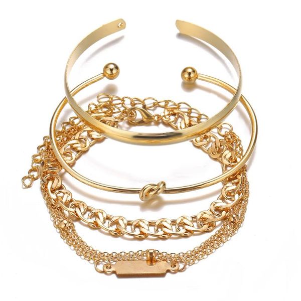 

4pcs/set bohemian simple gold color metal bracelet set for women punk vintage bracelets bangles jewelry gift bangle, Black