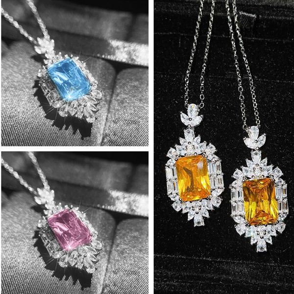 

pendant necklaces super flash crystal necklace for women jewelry micro-inlaiyed zircon yellow flower female choker accessories, Silver