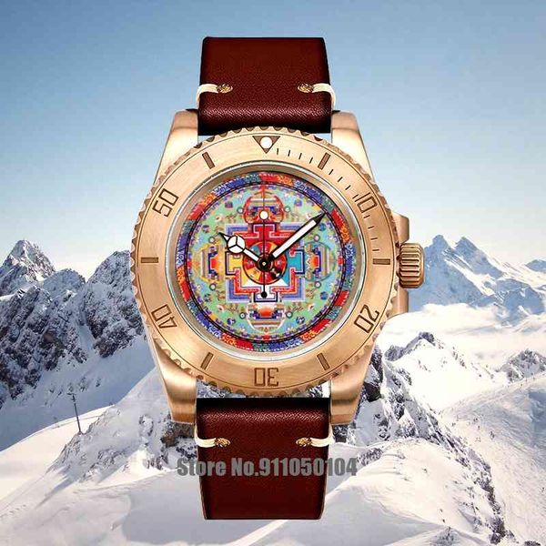 

watch official men's tin bronze diving tibet thangka water ghost sapphire crystal 200m waterproof mechanical, Slivery;brown