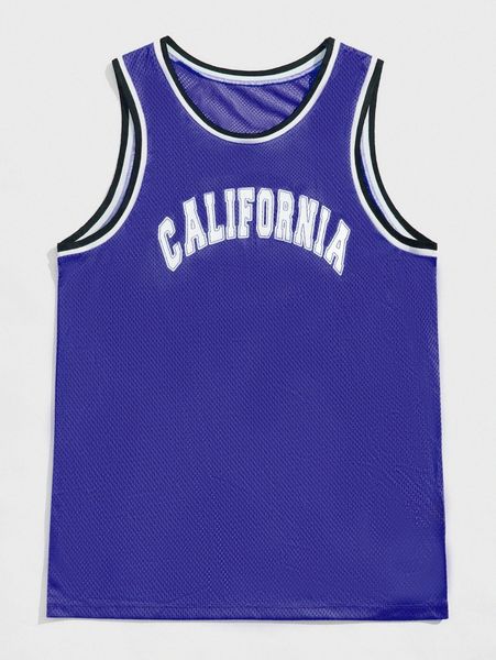 

men contrast trim letter graphic mesh tank s28m#, White;black