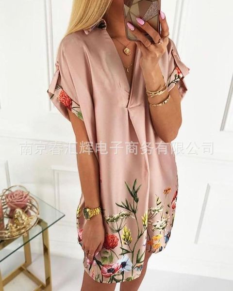 

casual dresses mini women's print short sleeve dress summer 2021 fashion v neck, Black;gray