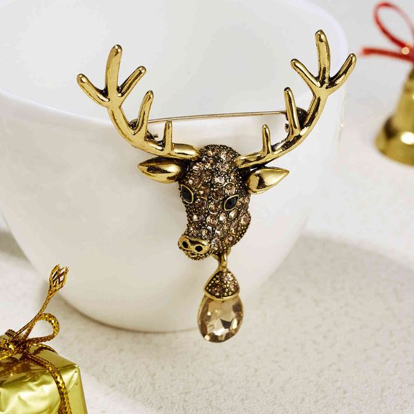

christmas selling deer head brooch creative gift elk collar pin dry well