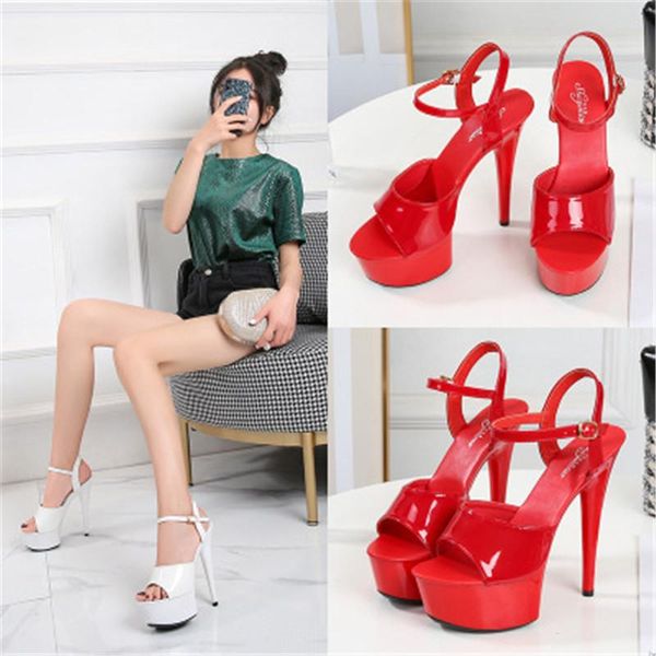 

dress shoes 2021 patent leather women's sandals high heel 15cm platform girls wedding pole dancing plus 34-43, Black