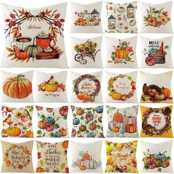 

happy thanksgiving cushion cover 45x45 autumn pumpkin decorative throw pillows cotton linen sofa cushions pillowcase cushion/deco cushion/de
