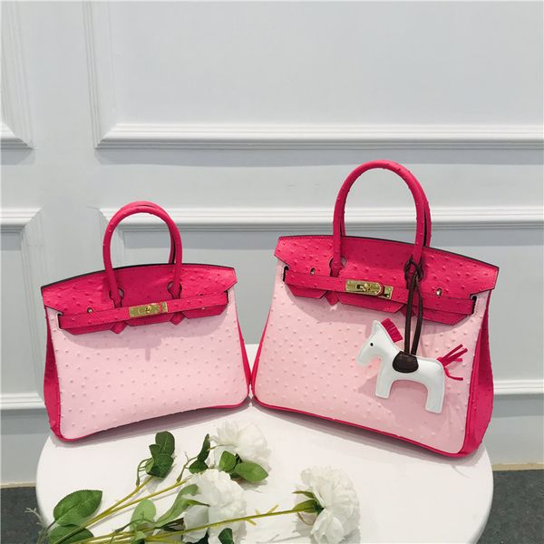 

factory outlet luxury handbags storage herme bag 2021 new with ostrich pattern color contrast