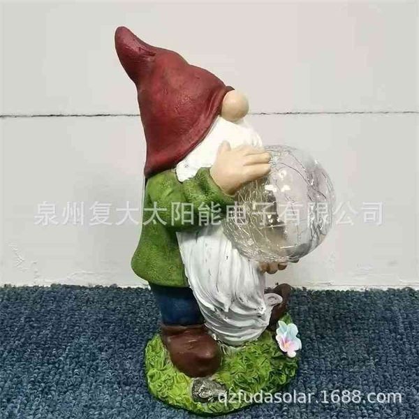 

solar lawn led holding glass ball decorative lamp resin dwarf spotlight