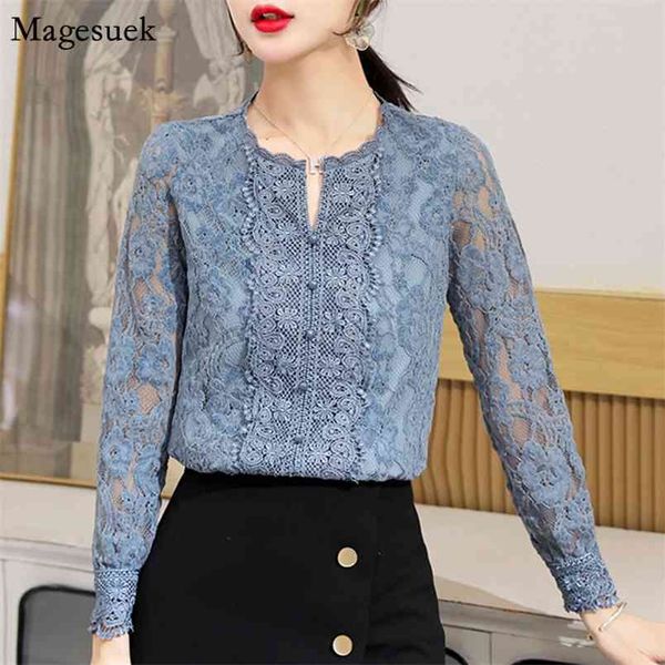 

autumn fashion vintage blouse women long sleeve floral lace s office lady casual shirt for 11303 210512, White