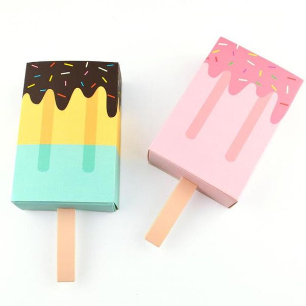 

10pcs/lot mini ice cream-shaped drawer type candy box cute baby shower fruit striped dot bronzing chocolate paper gift wrap