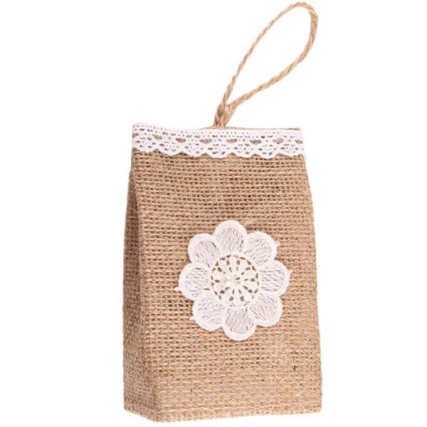

hanging baskets pack of 6 vintage lace flower jute linen chocolate candy bags burlap gift with handle wedding favors-e,8 x 5 12 cm