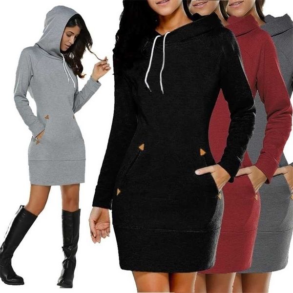 

women's fashion casual hooded dresse long sleeve pullover sweater slim type high collar dress hoodie sweatshi 211220, Black;gray