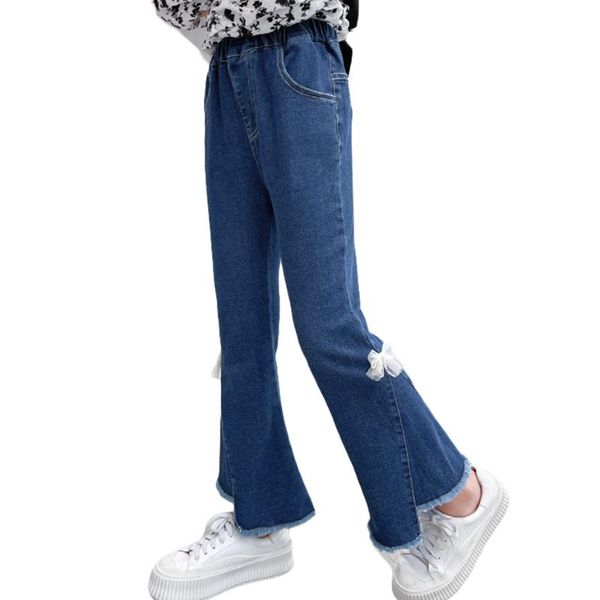

jeans girl big bow girls casual style children spring autumn clothes for 6 8 10 12 14, Blue