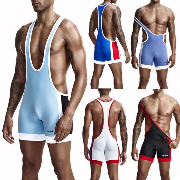 

men underwear bodysuit lingerie wrestling singlet jumpsuit undershirt sports one-piece leotard stretch workout clothes undershirts, Black;brown