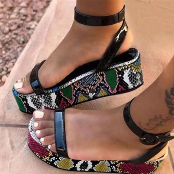 

women ankle strap sandals ladies mixed colors women's comfortable flat platform shoes woman fashion summer footwear plus size 43, Black
