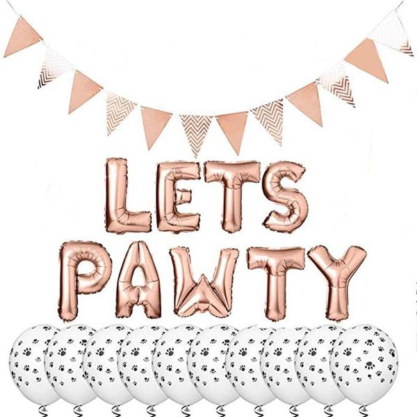 

party decoration 16inch foil balloons cute letter lets pawty balloon decor for pet dogs cats birthday supplies