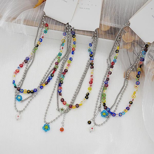 

pendant necklaces summer bohemia fashion necklace sets colorful beaded flower trendy statement layered for women sne210053, Silver