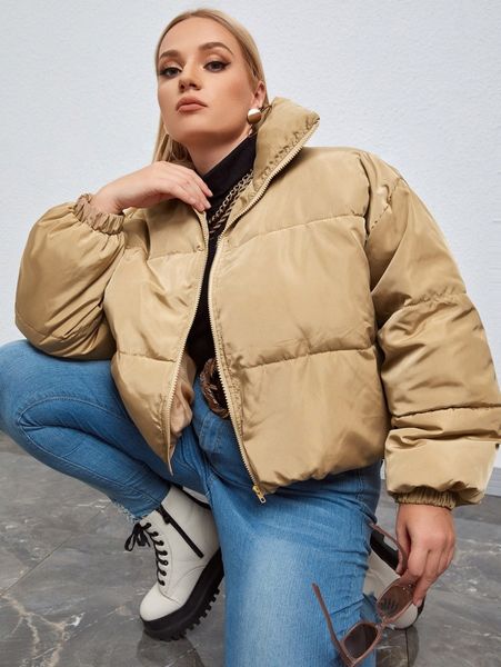 

plus funnel neck puffer coat d1w6#, Black;gray