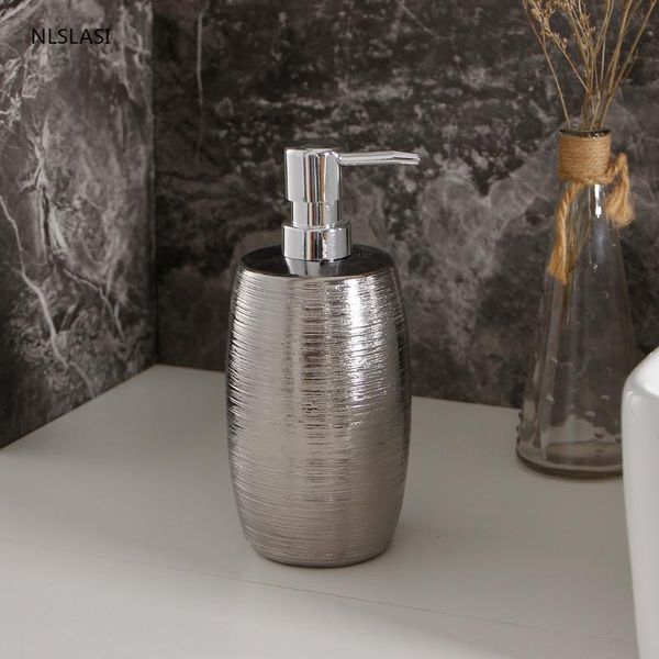 

silver stripes ceramic lotion bottle essence liquid soap dispenser kitchen hand sanitizer storage shampoo shower bottles 660ml