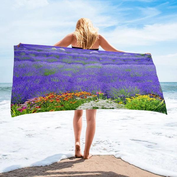 

towel lavender purple flower field bath camping bathroom accessories microfiber beach towels for adults