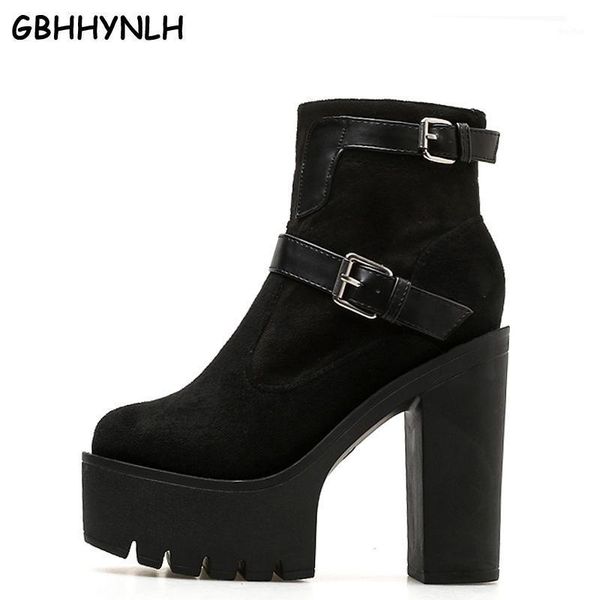 

boots gbhhynlh fashion ankle platform shoes round toe winter thick high heels snow buckle punk women lja4911, Black