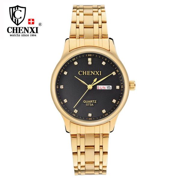 

wristwatches chenxi gold watch men watches famous wristwatch male clock golden quartz wrist calendar relogio masculino, Slivery;brown