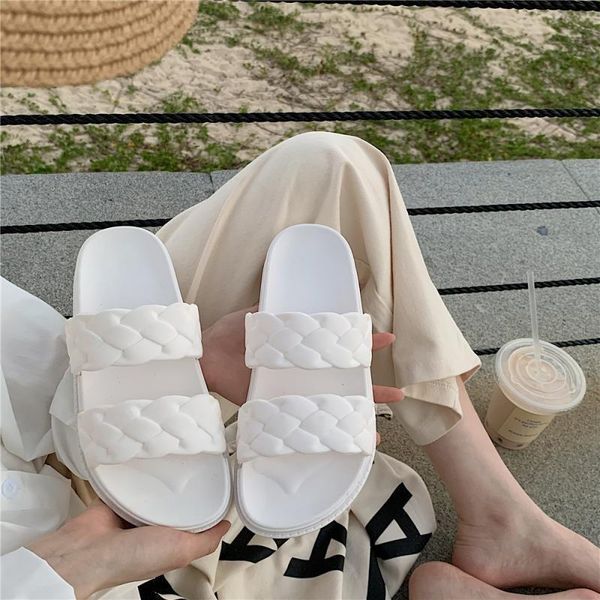 Chinelos spcity estilo coreano sapatos de verão para mulheres cor pura sandálias simples praia massagem férias moda desgaste externo