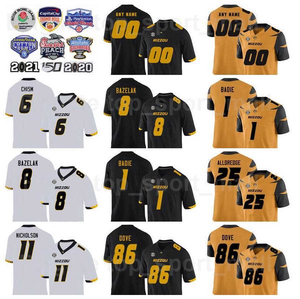 

ncaa college football missouri tigers jersey men 8 connor bazelak 1 tyler badie 86 tauskie dove 6 keke chism 25 blaze alldredge 11 devin nic, Black