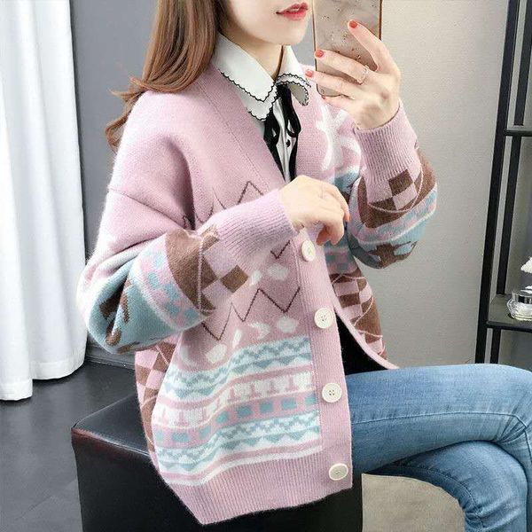 

women's jackets autumn female mesh print cleavage in v single breasted sleeve long cardigans lady liberagan cardigan p644 7l3f, Black;brown