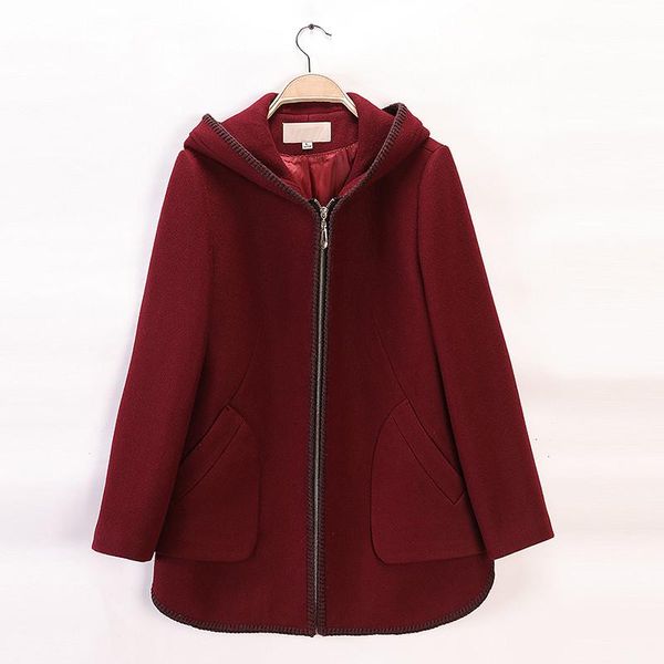 

women's wool & blends spring autumn women woolen coat 2021 middle-aged thick hooded outerwear large size casual ladies cw385, Black