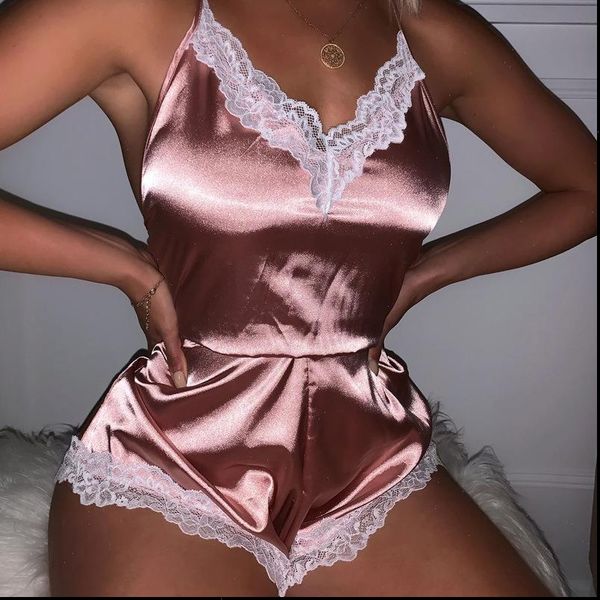 

lace v neck suspender pajamas womens romper fashion casual home wear one piece jumpsuit, Black;white