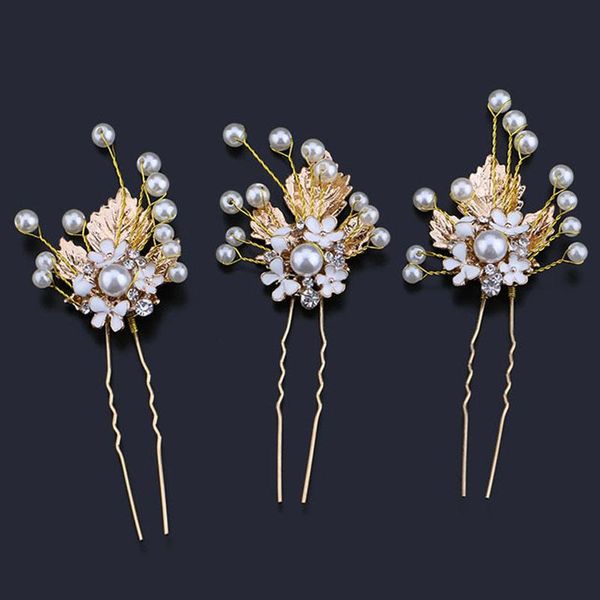 

hair clips & barrettes forseven 3pcs women leaf shaped pins ladies vintage style gold color bridal wedding temperamental jewelry, Golden;silver
