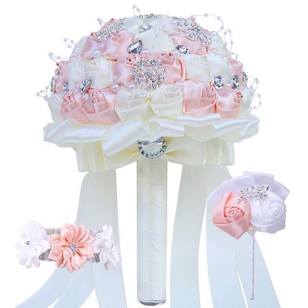

wedding flowers korean bride and bridesmaid bouquet luxury rhinestone diy sister group wrist corsage 3-piece props t631