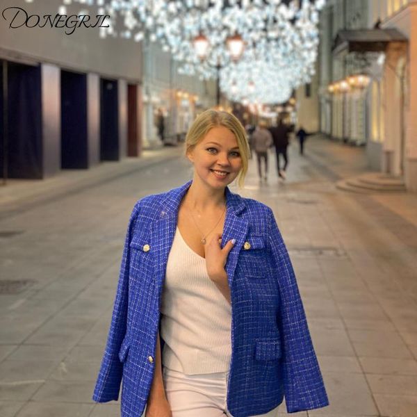 

women's jackets 2022 blue tweed jacket women 2021 spring autumn korea style plaid long sleeve office lady suit coat mujer femal, Black;brown