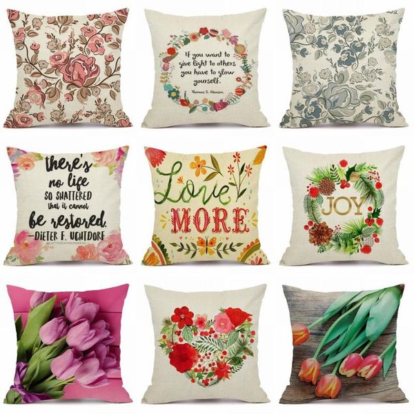 

letters and flower cushion cover linen throw pillow car home decorative pillowcase kq006 cushion/decorative